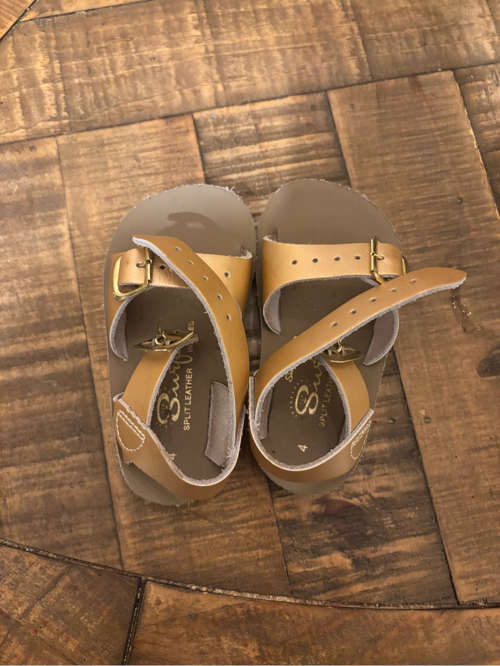 Kids Tan Leather Buckle Sandals - Strappy Summer Toddler Footwear